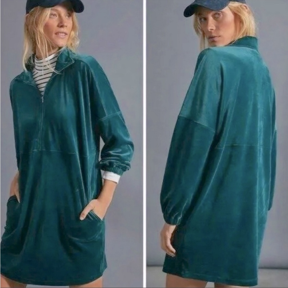 Anthropologie Saturday Sunday Rosalind Velvet Velour Tunic Dress green lounge XS